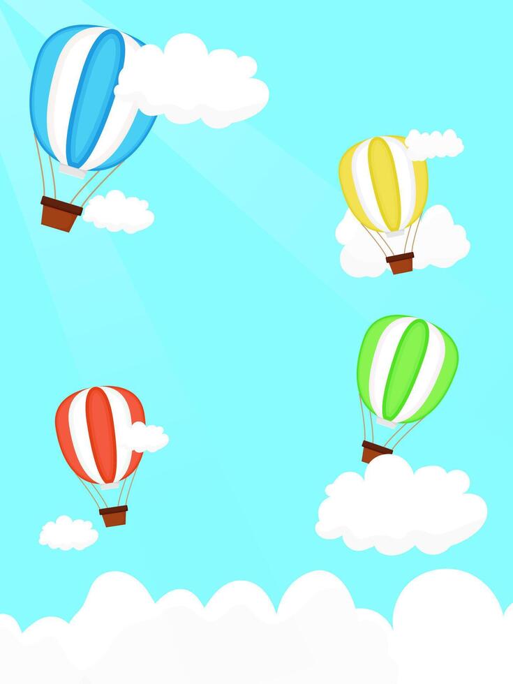 Hot air balloon and cloud in the blue sky vector