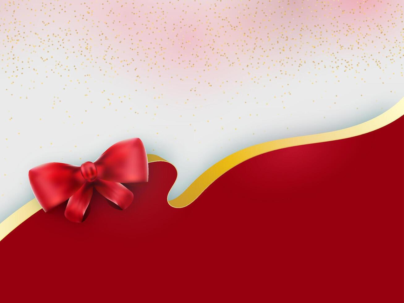 red background with gold glitter and red ribbon vector