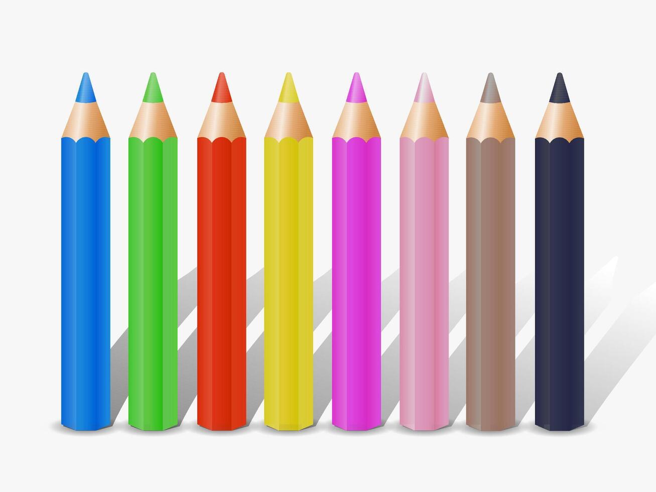 Set of colored pencil collection - isolated vector illustration coloring pencils with shadow