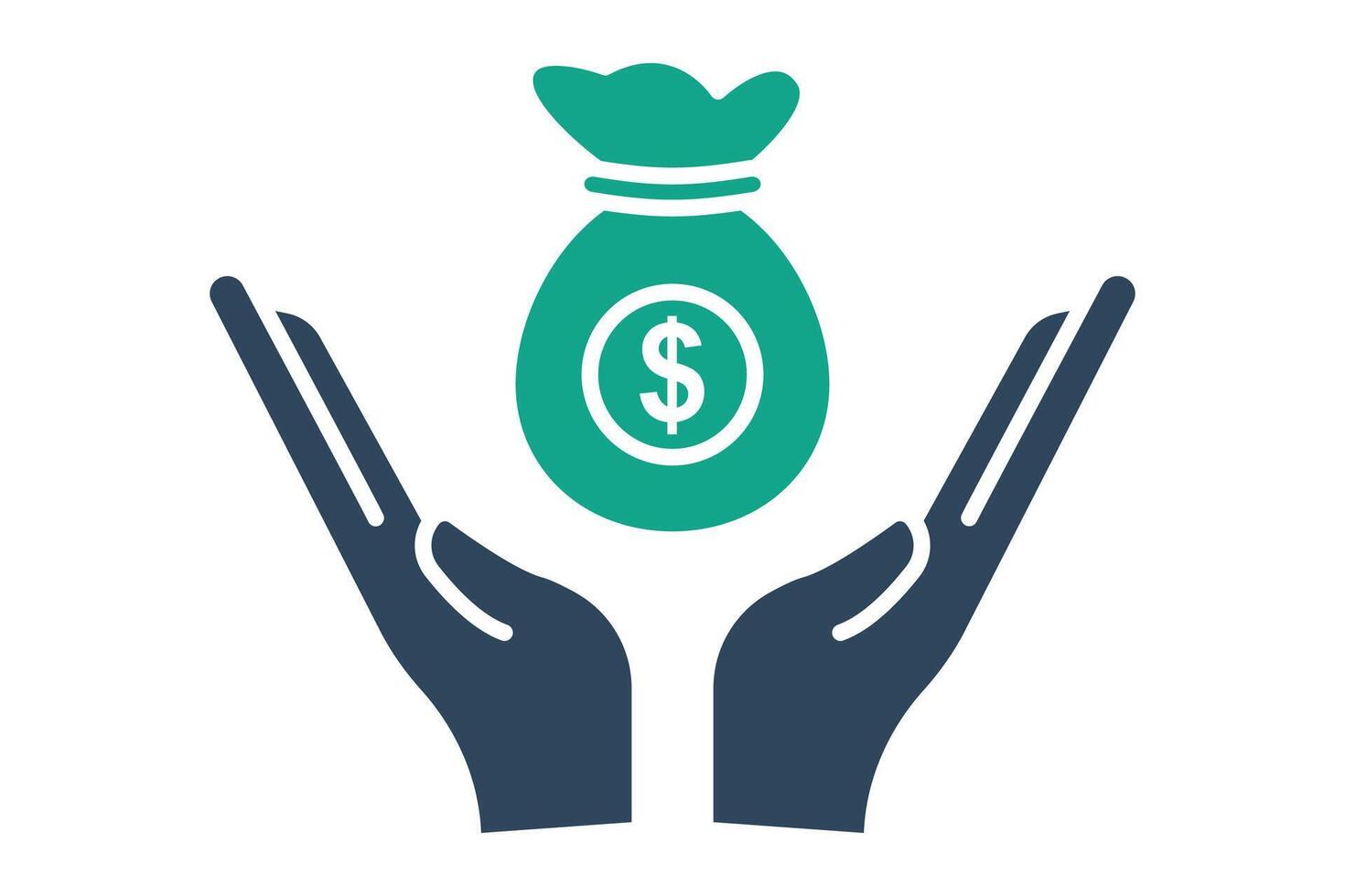 bonus icon. hand with money bag. Great for illustrating monetary bonuses, perks, and employee motivation in business contexts. solid icon style. element illustration vector