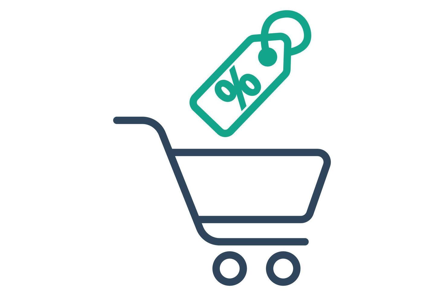 discount icon. shopping cart with discount tag. percentage symbol, illustrating savings and promotional offers. line icon style. element illustration vector