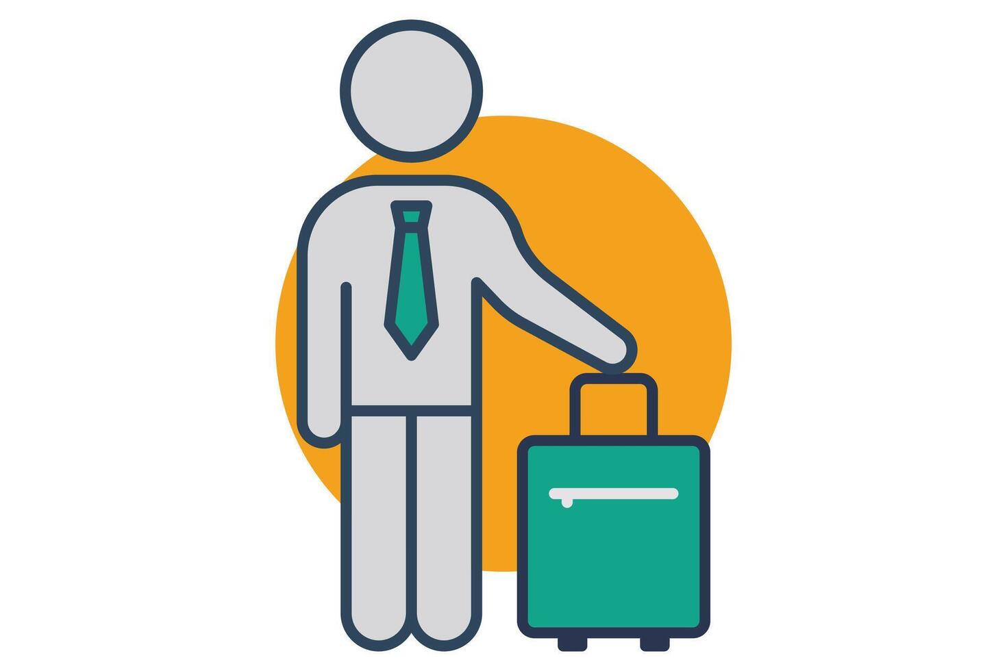 business travel icon. featuring an employee holding a suitcase. flat line icon style. element illustration vector