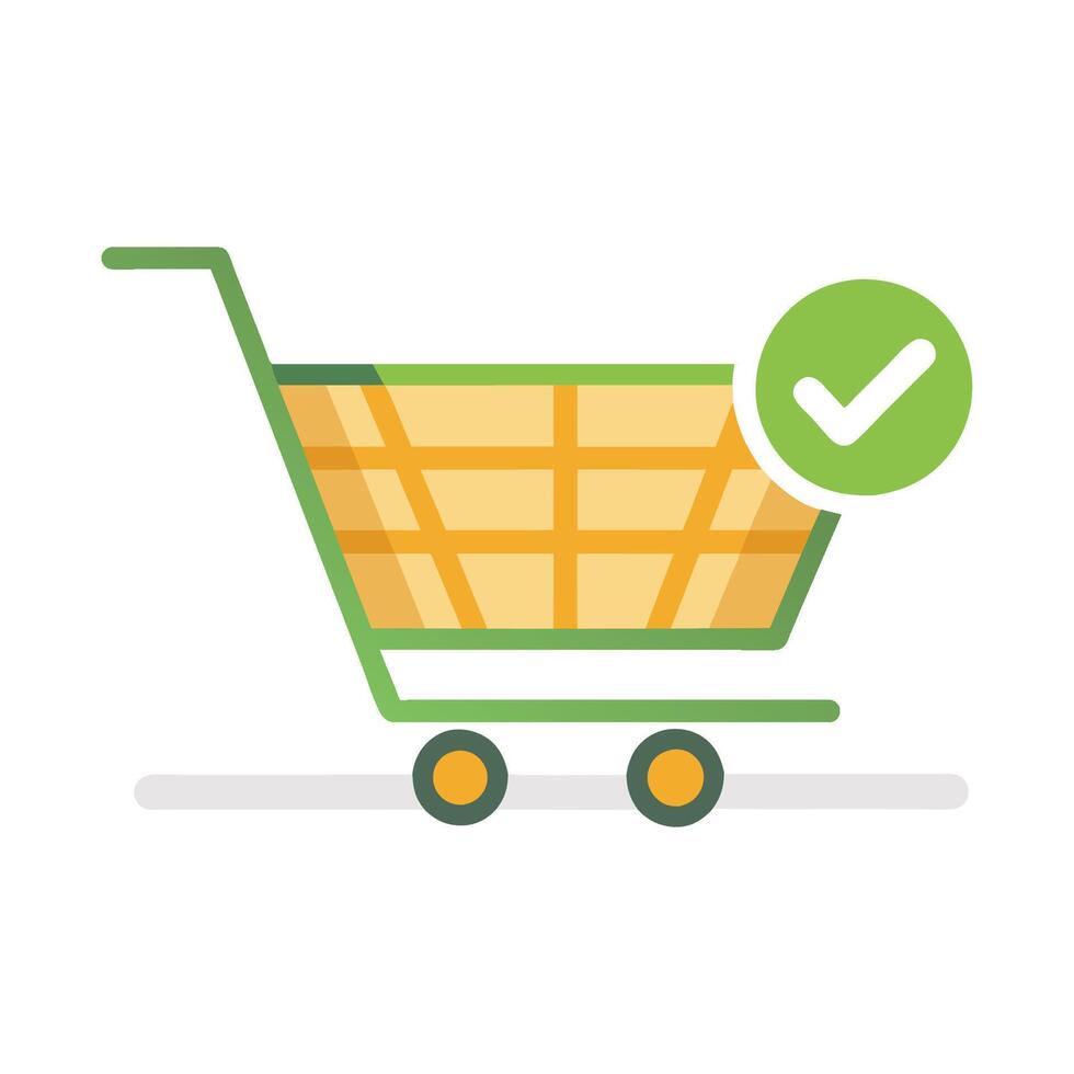 Shopping cart with check mark isolated flat vector illustration