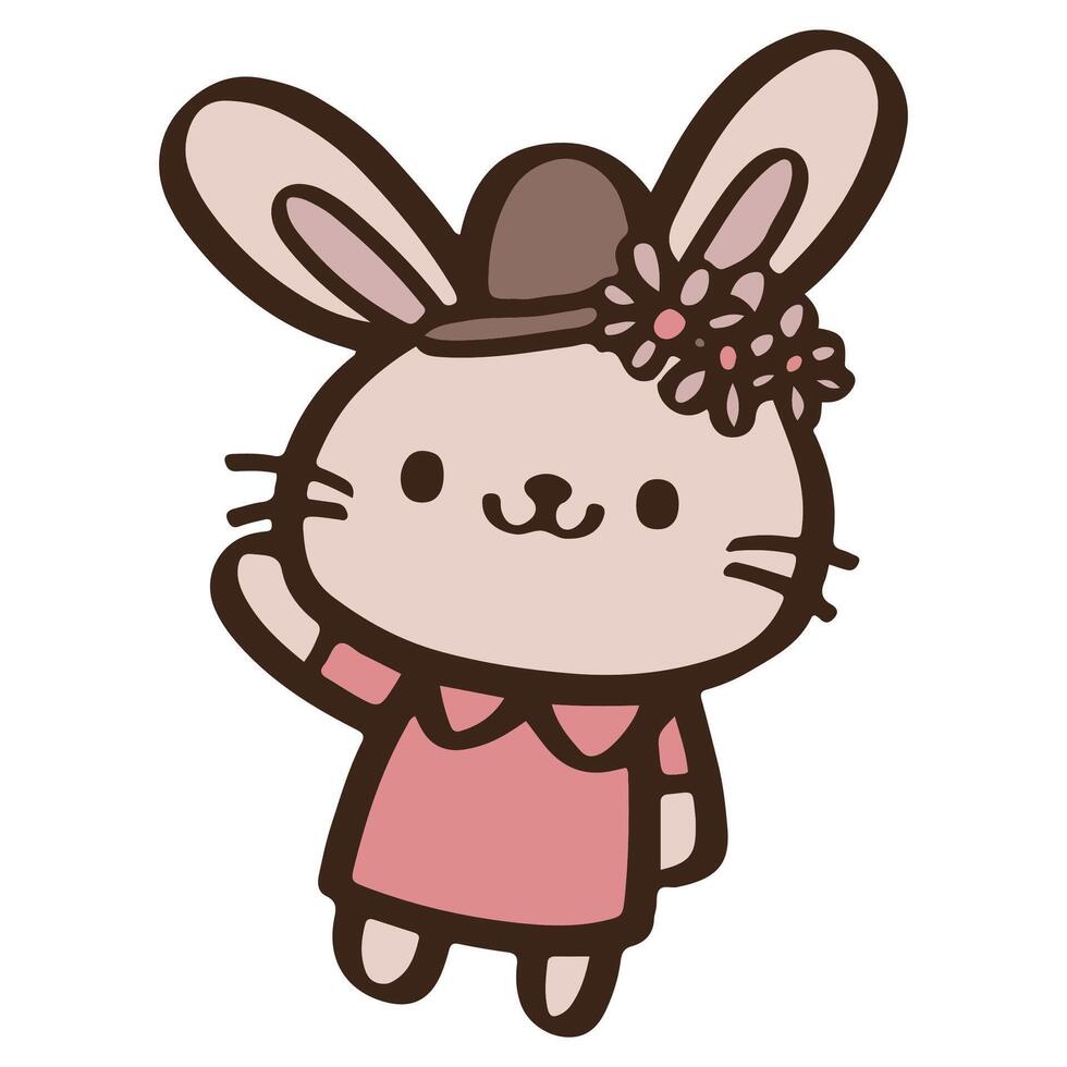 cute Cartoon rabbit wearing a pink shirt stand. vector