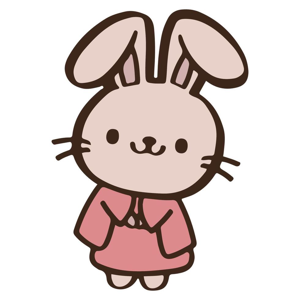 cute Cartoon rabbit wearing a pink japanese dress. Easter day vector