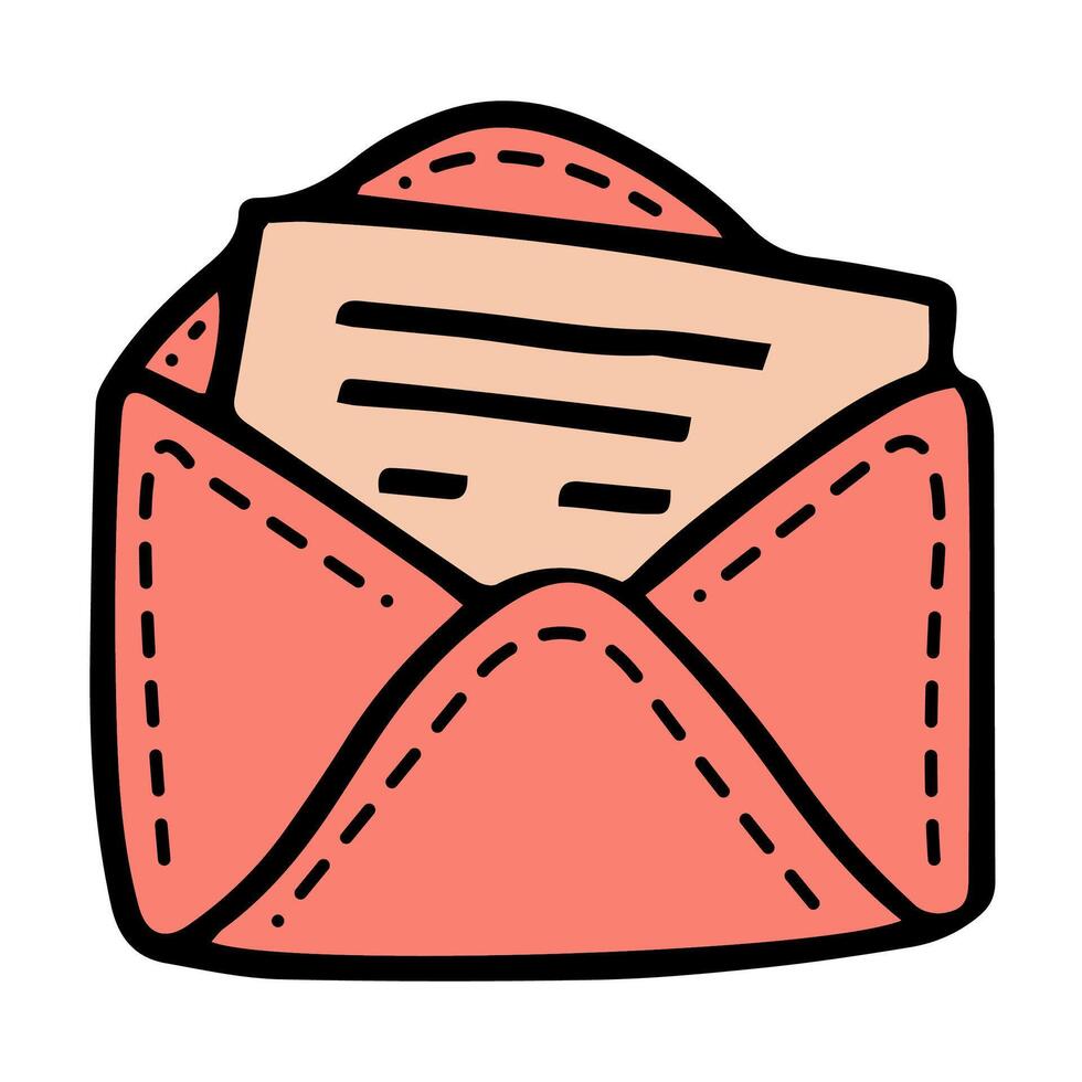 A pink envelope with a white piece of paper sticking out. vector