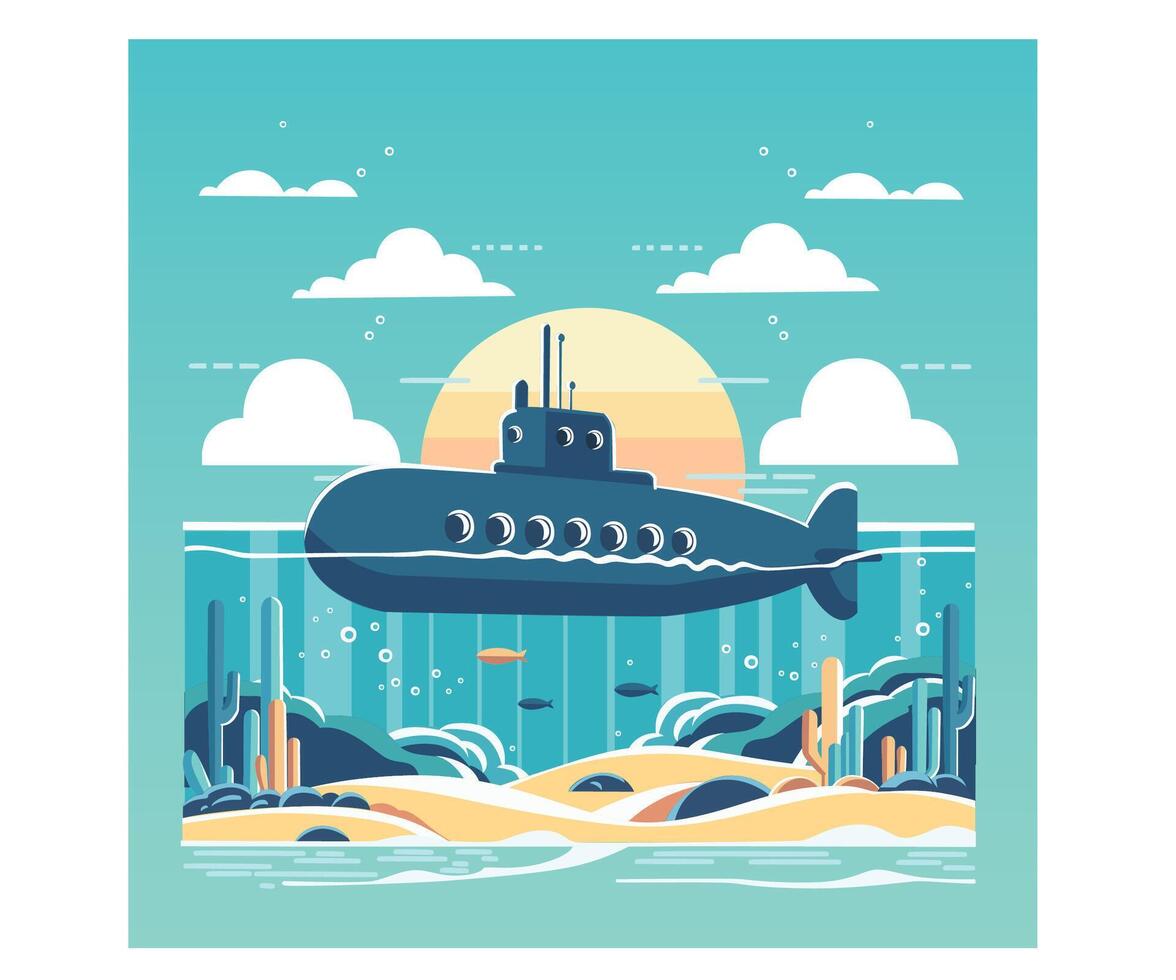 Submarine with Underwater Background Illustration vector
