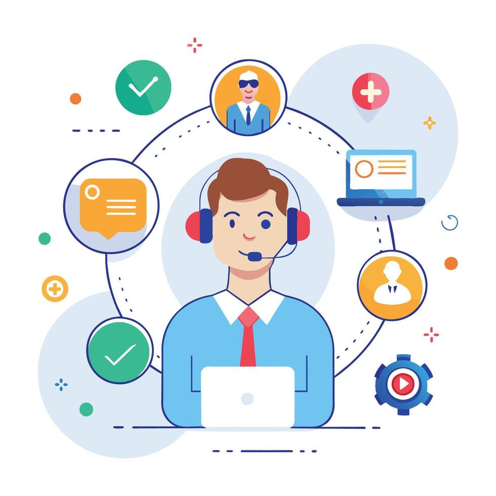 Customer management sales line vector illustration on white background