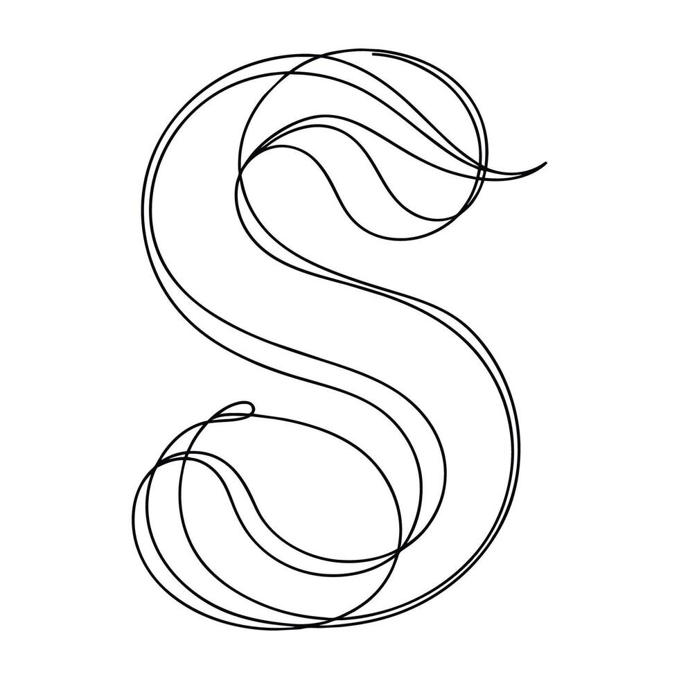 S alphabet continuous line art vector illustration