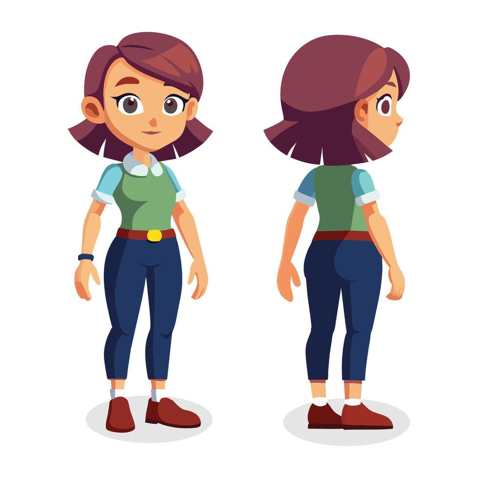adult girl Two side views gaming character illustration. vector