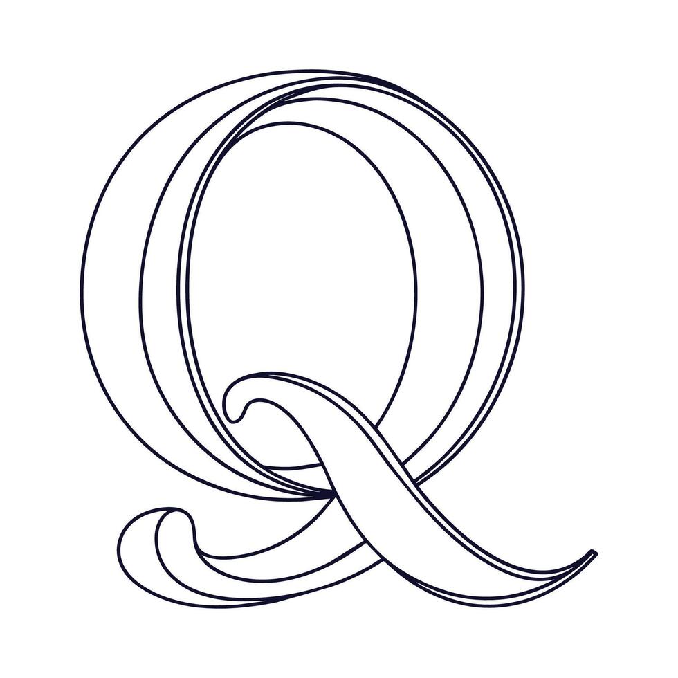 Q alphabet continuous line art vector illustration
