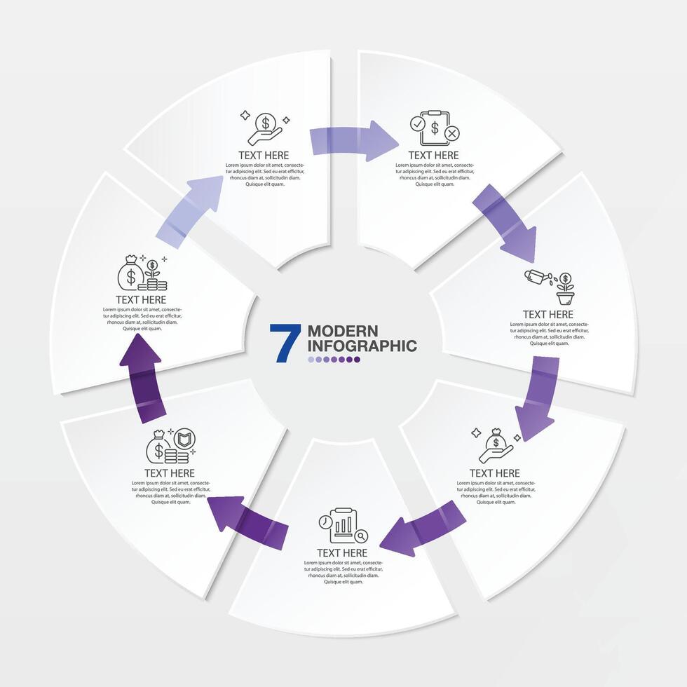 Blue tone circle infographic with 7 steps, process or options. vector