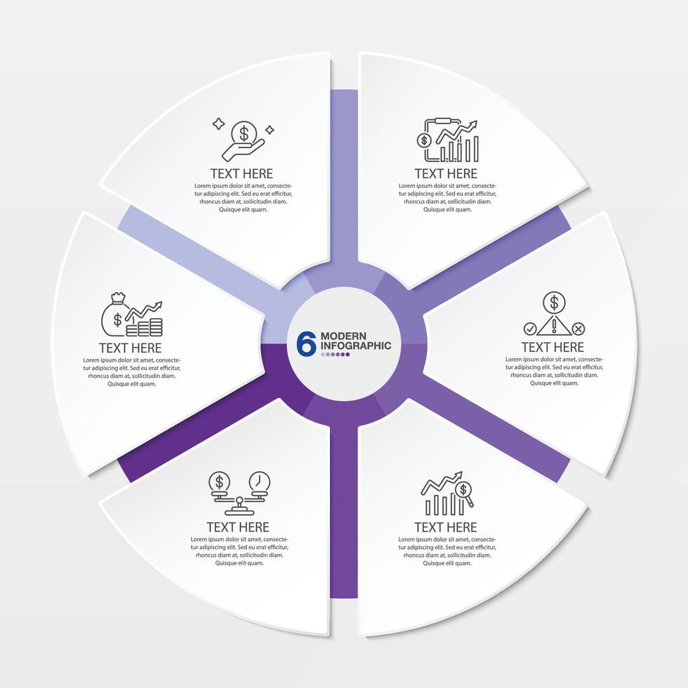 Blue tone circle infographic with 6 steps, process or options. vector