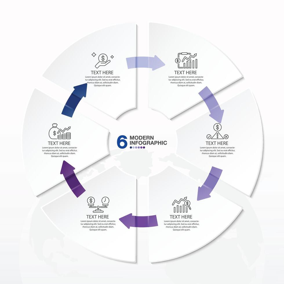 Blue tone circle infographic with 6 steps, process or options. vector