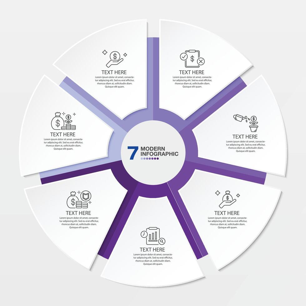 Blue tone circle infographic with 7 steps, process or options. vector