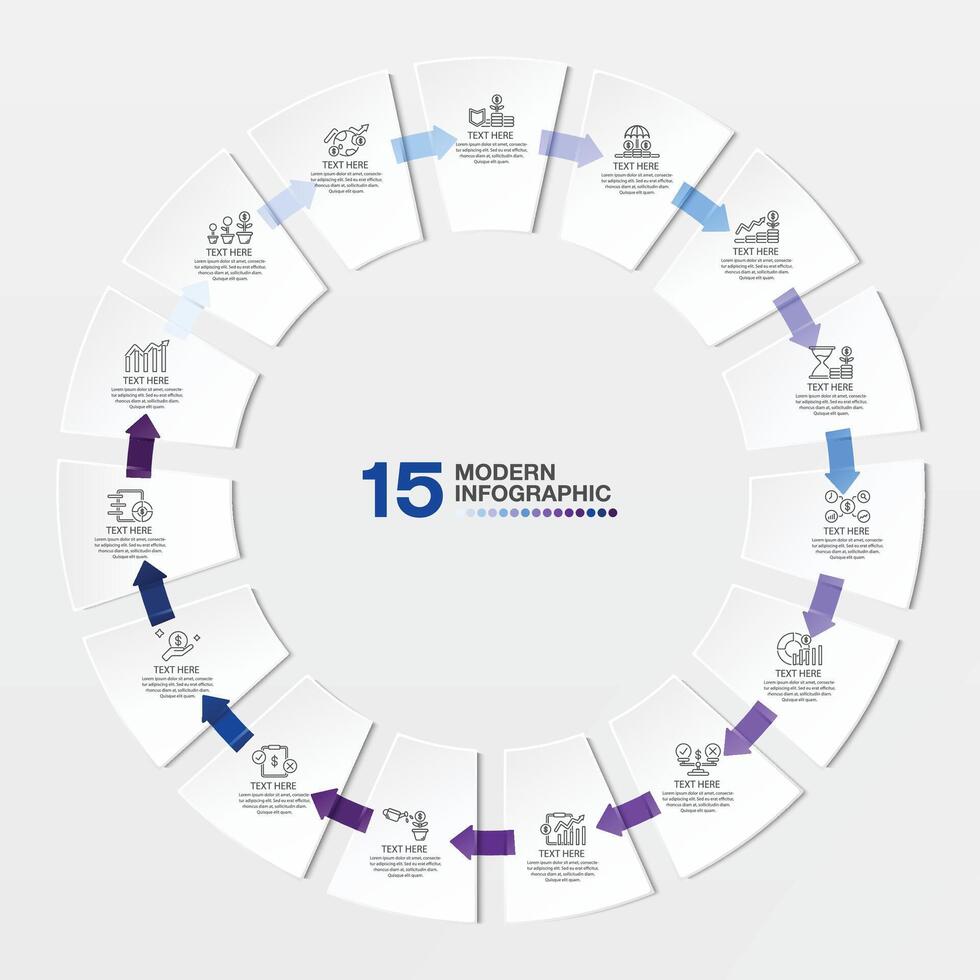 Blue tone circle infographic with 15 steps, process or options. vector