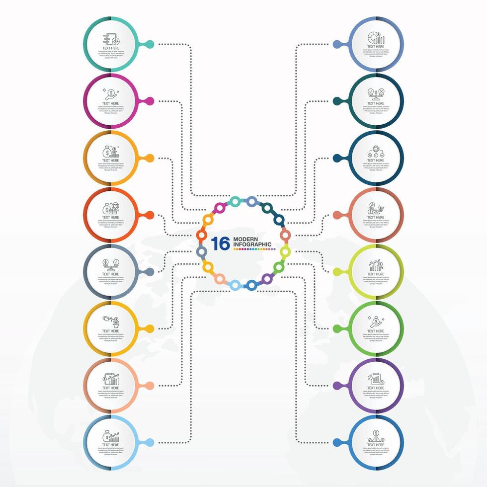 moderno infografía con dieciséis pasos y negocio íconos para presentación. vector