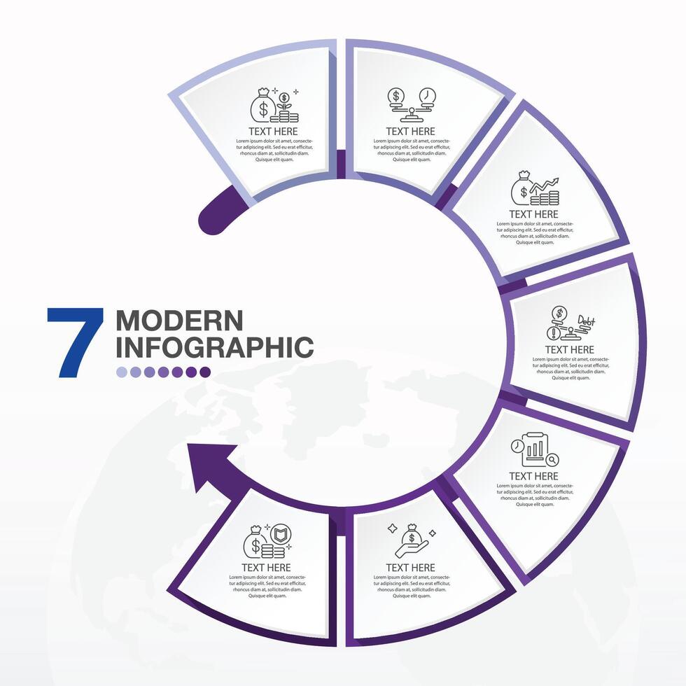 Blue tone circle infographic with 7 steps, process or options. vector