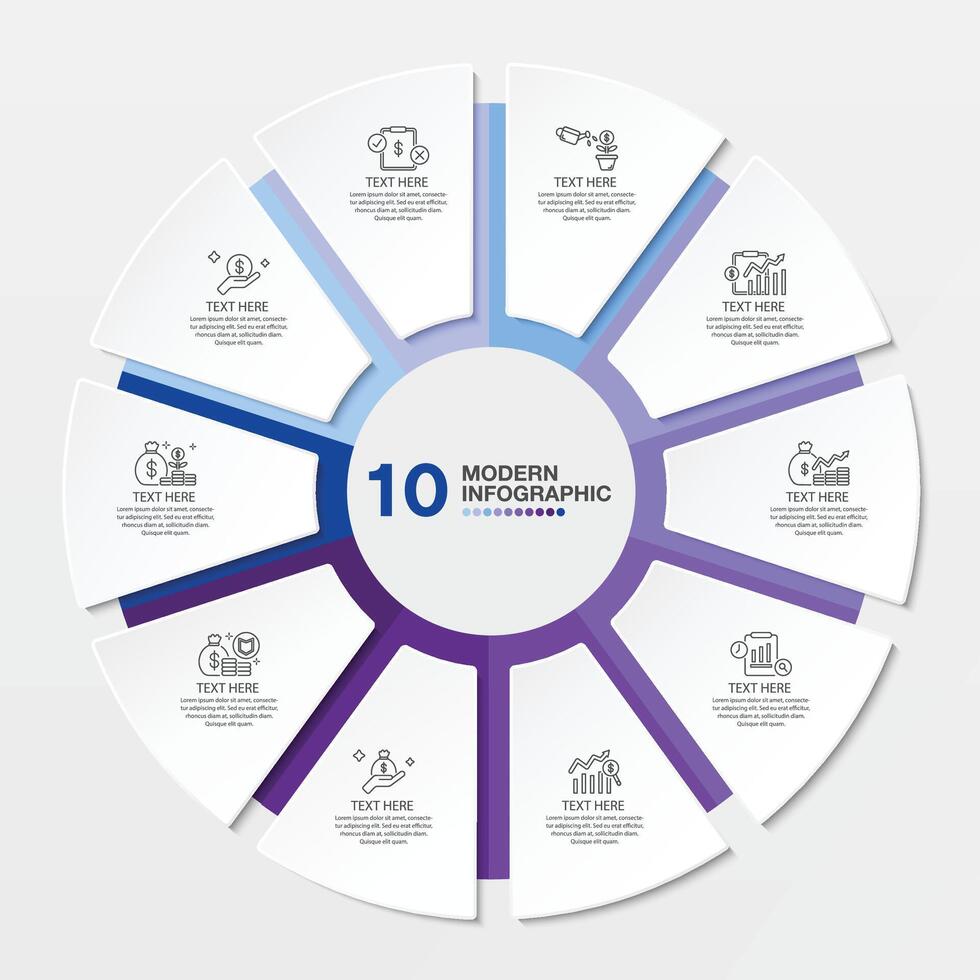 Blue tone circle infographic with 10 steps, process or options. vector