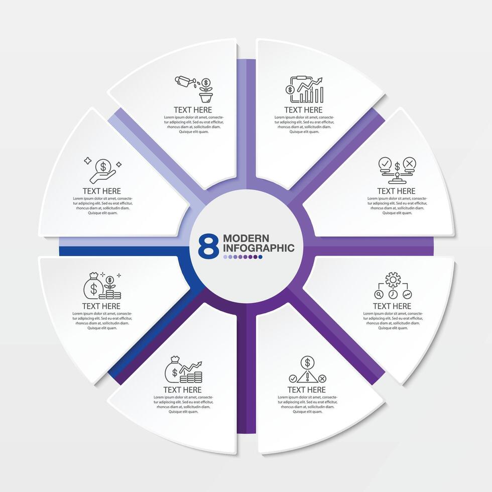 Blue tone circle infographic with 8 steps, process or options. vector