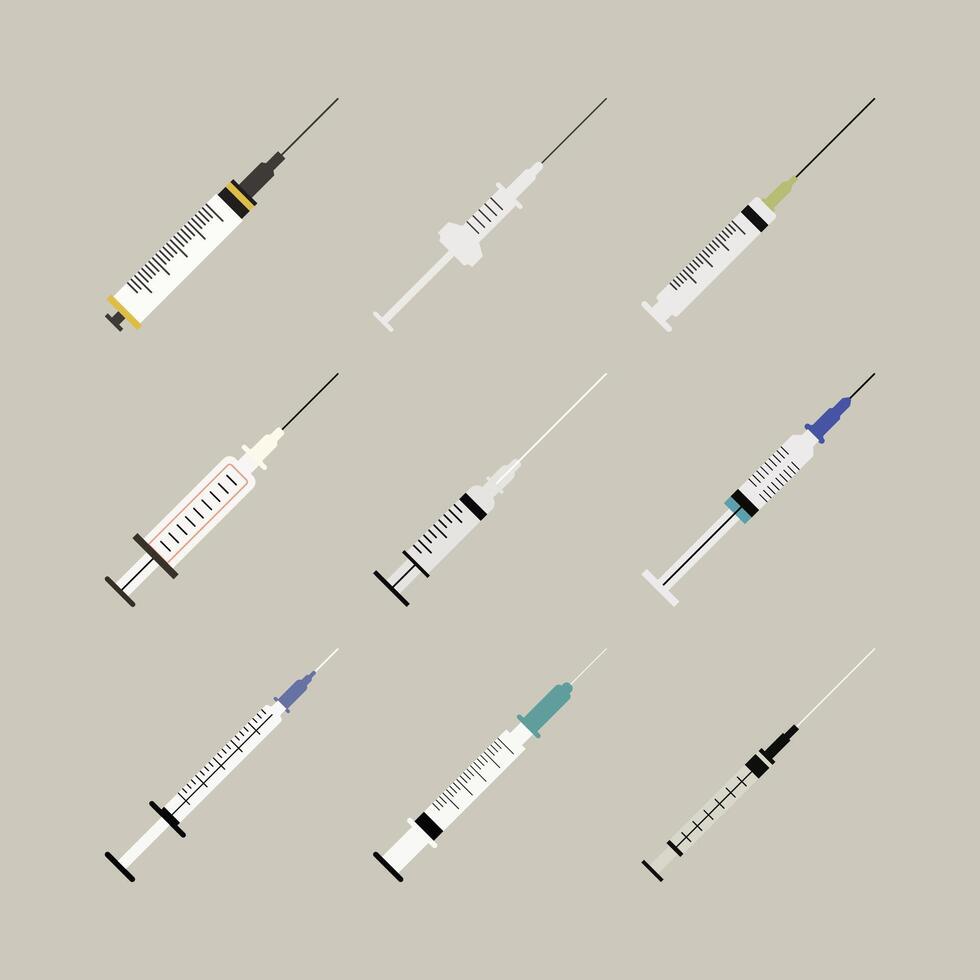 Syringe Vector Isolated Flat Illustrations Collection. Perfect for different cards, textile, web sites, apps