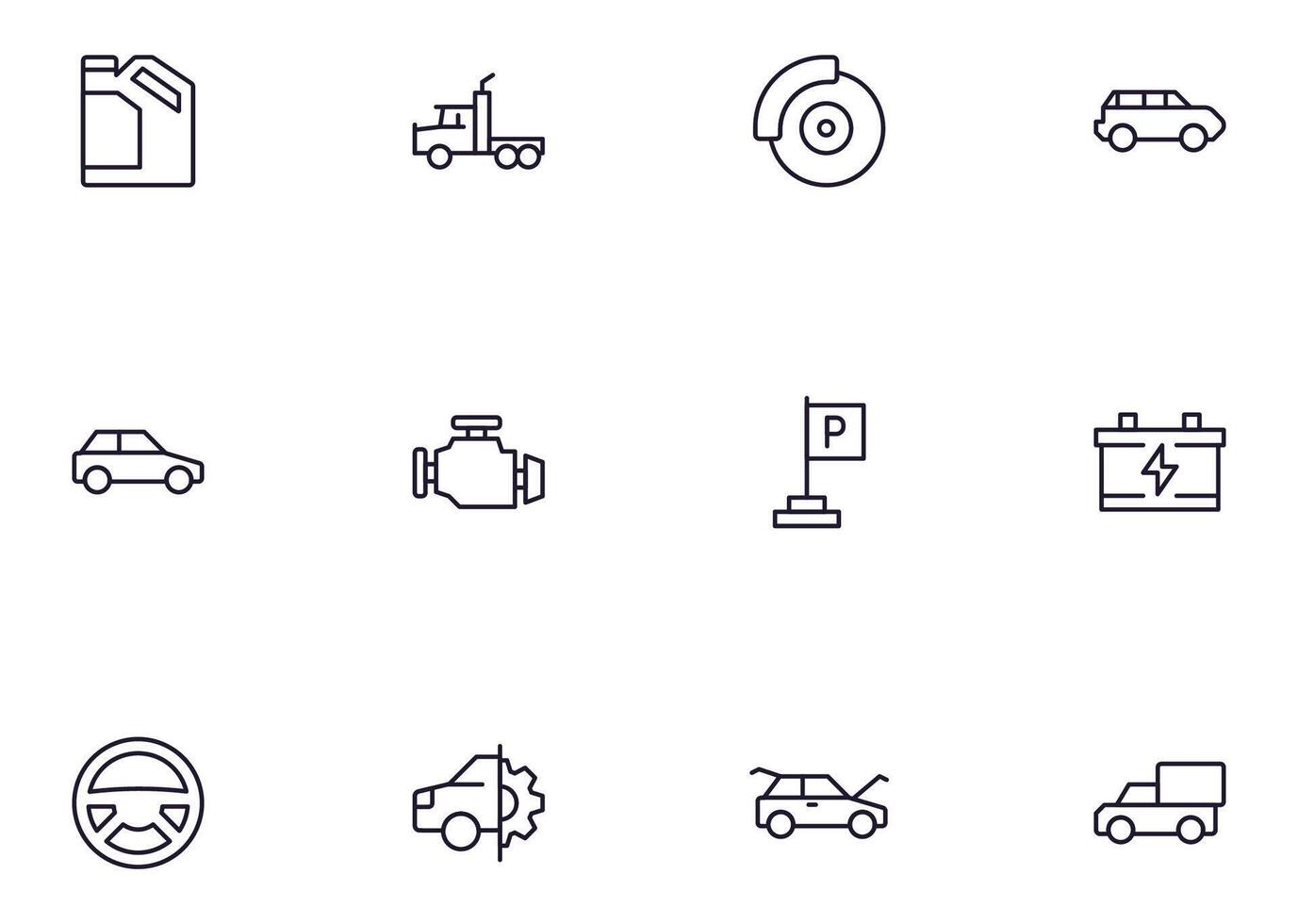 Car concept. Car line icon set. Collection of vector signs in trendy flat style for web sites, internet shops and stores, books and flyers. Premium quality icons isolated on white background