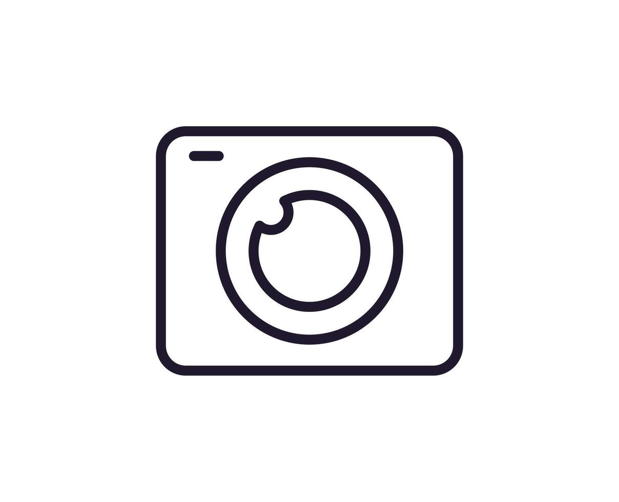 Camera concept. Single premium editable stroke pictogram perfect for logos, mobile apps, online shops and web sites. Vector symbol isolated on white background.