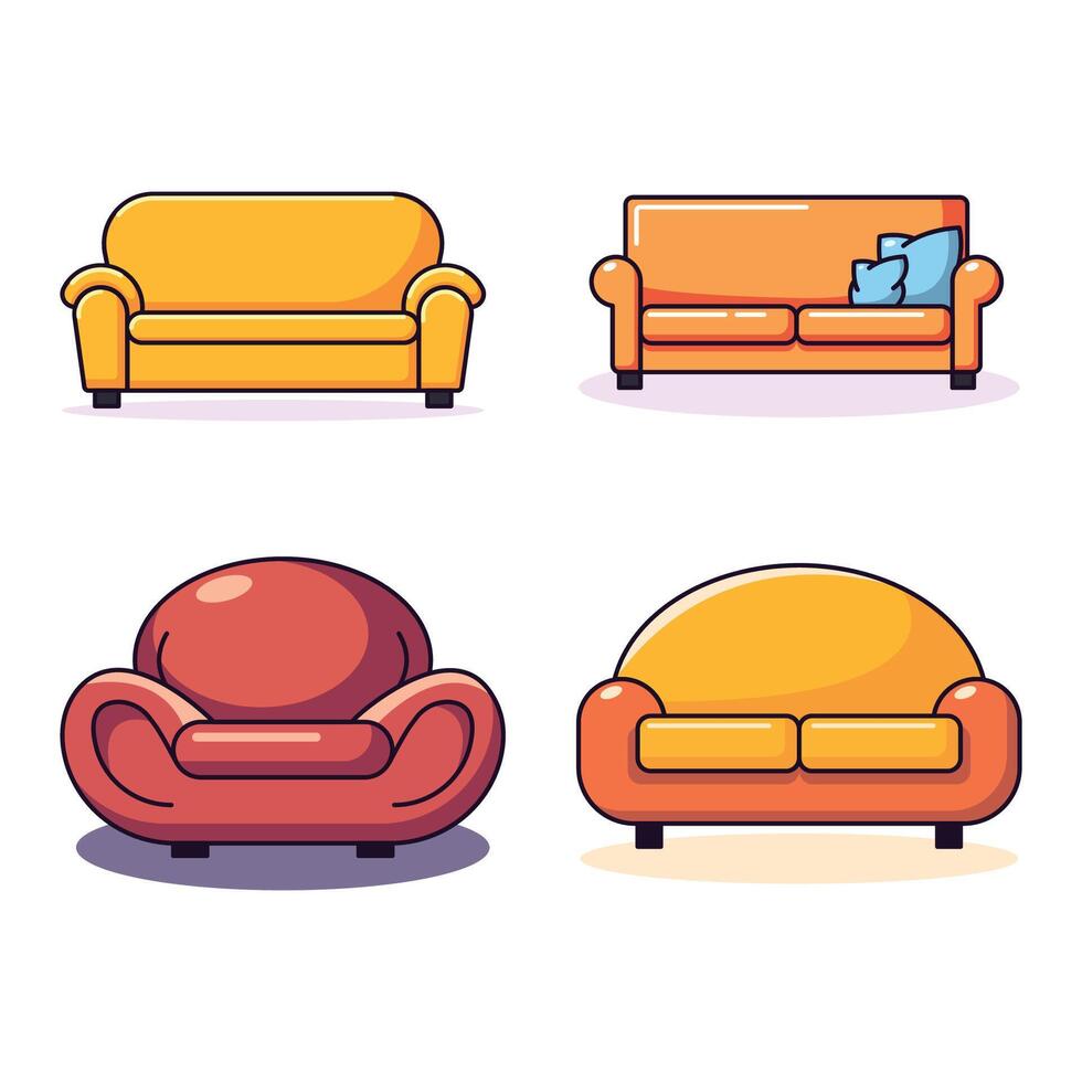 Couch Flat Illustrations Collection. Perfect for different cards, textile, web sites, apps vector