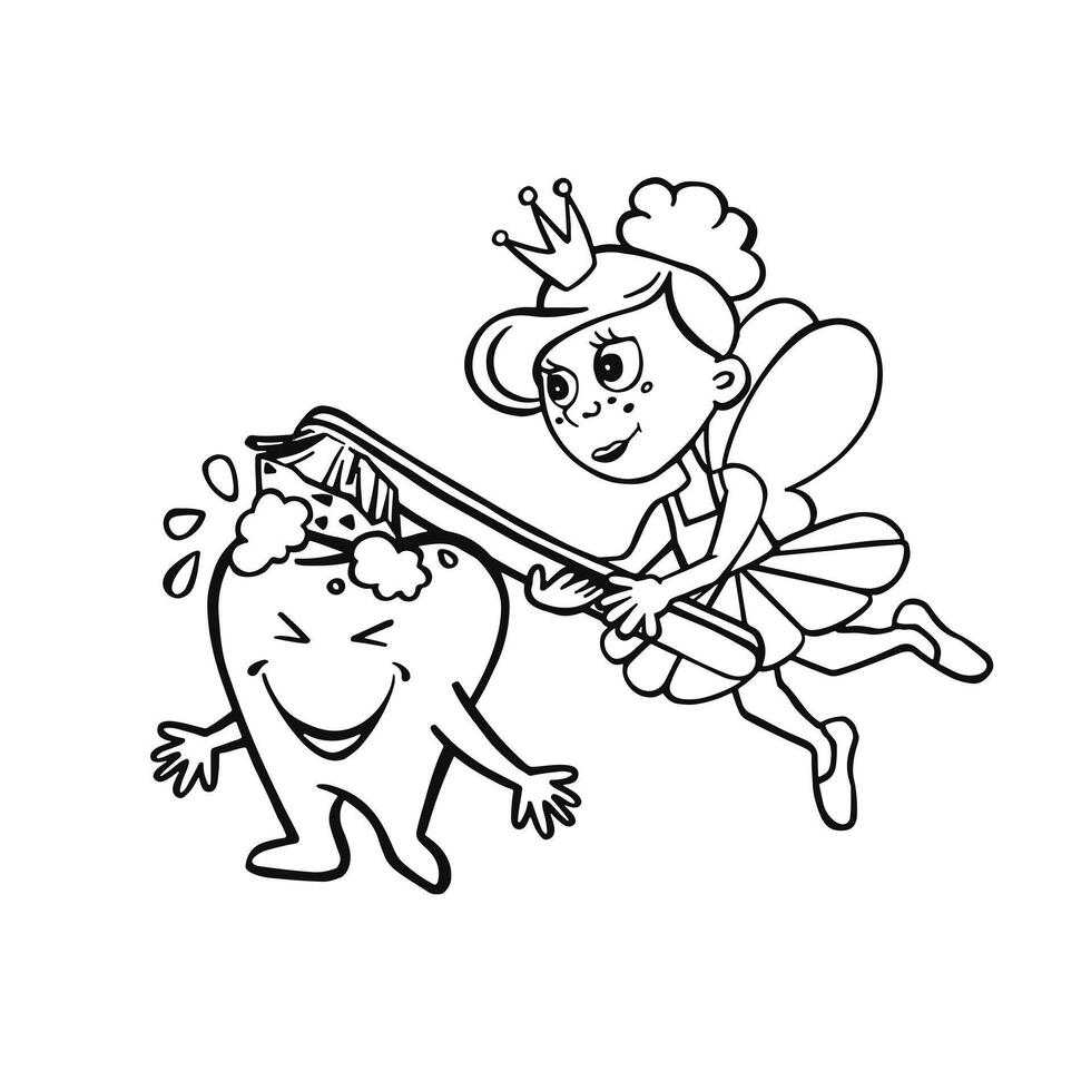 Tooth fairy brushing and washing tooth, vector illustration