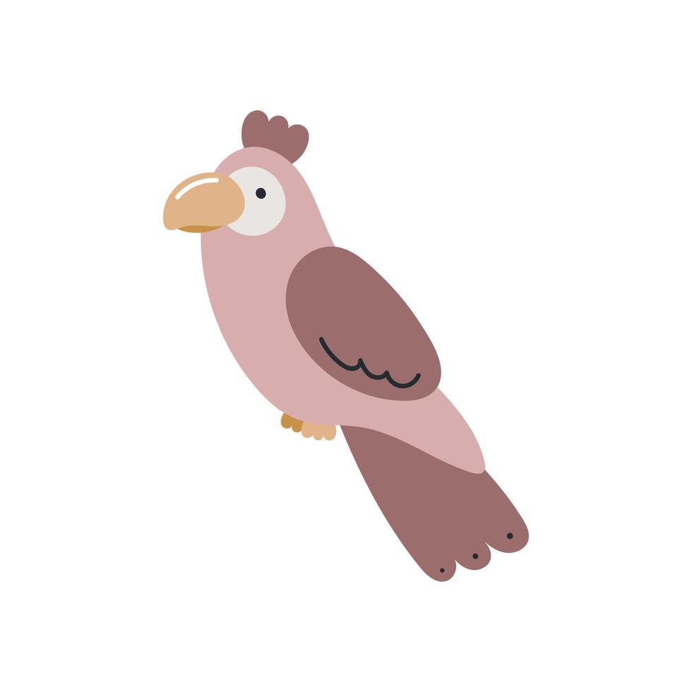 Cute parrot. Flat cartoon vector illustration isolated on white background. For card, posters, banners, printing on the pack, printing on clothes, fabric, wallpaper, textile or dishes.