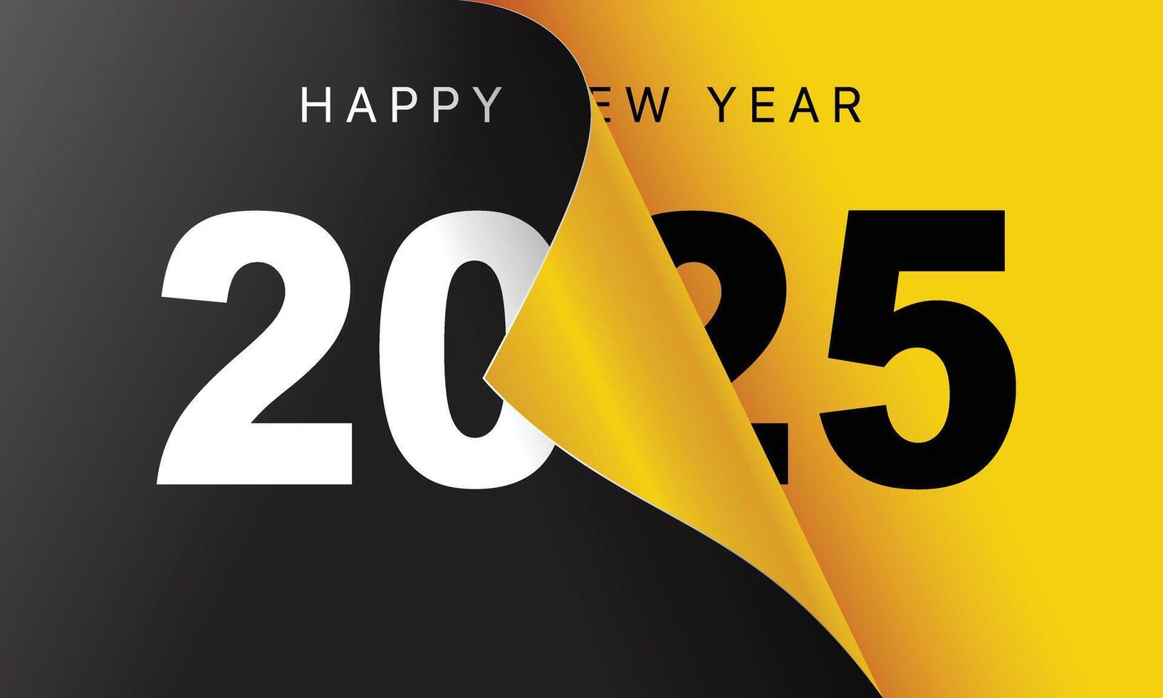 Happy New Year 2025 greeting card design template. End of 2024 and beginning of 2025. The concept of the beginning of the New Year. The calendar page turns over and the new year begins. vector