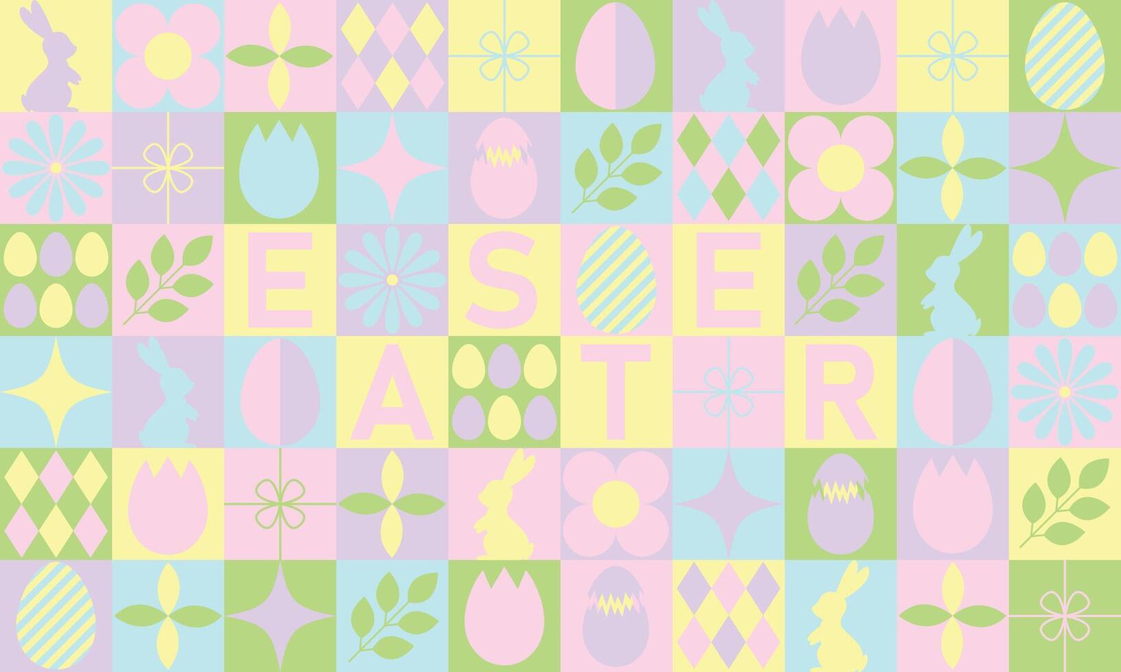 Creative bauhaus Geometric Happy Easter seamless pattern with geometric shapes. Spring vector background. Modern abstract concept for print, banner, fabric, card, wrapping paper, cover