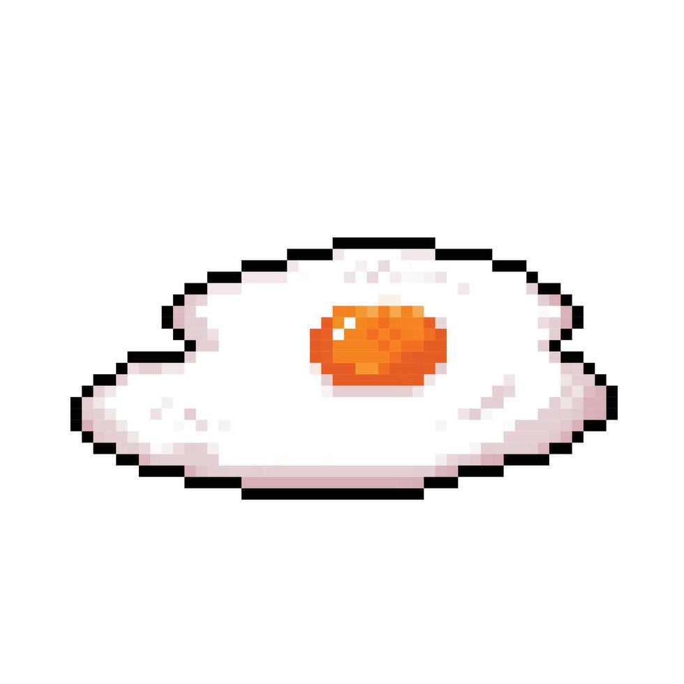 Sunny side up cooked egg. Pixel art retro vintage video game bit vector illustration. Simple flat cartoon art styled delicious salty drawing isolated on square background.