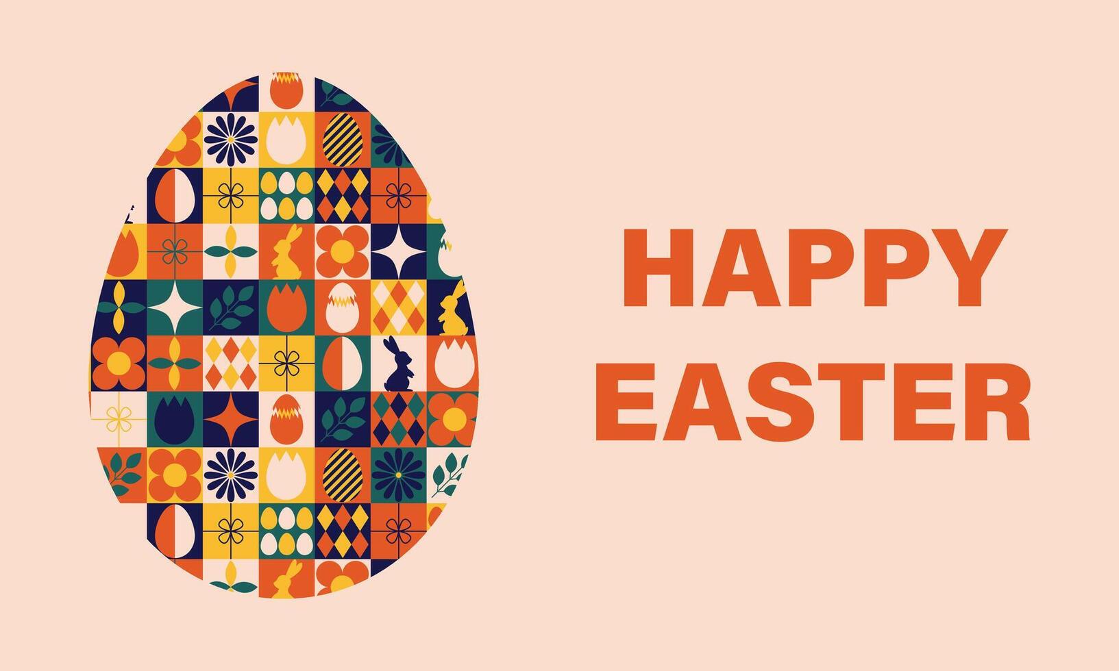 Happy Easter modern background with colorful mosaic pattern Easter egg. Vector illustration