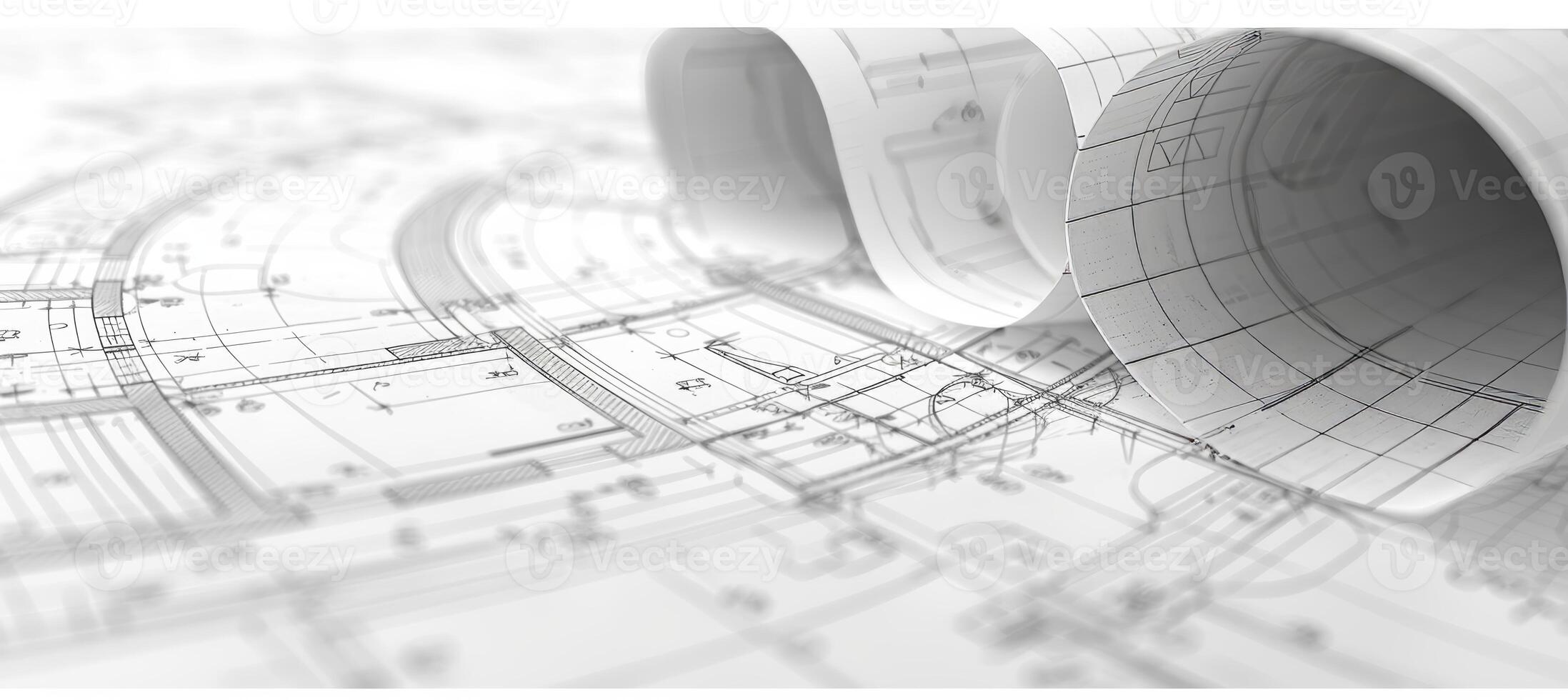 AI generated Architect holding blueprint rolls and examining technical project drawing on paper photo