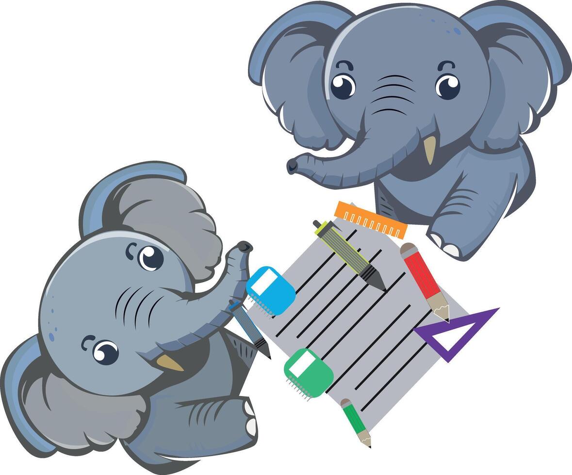 illustration of two elephants reading. vector