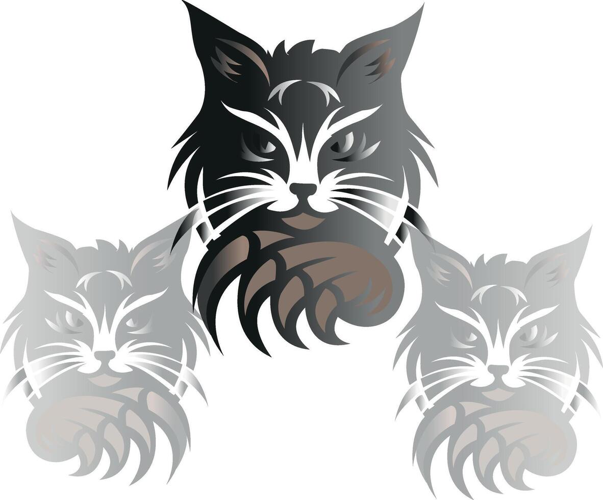 Cat logo with shadow black paws. vector