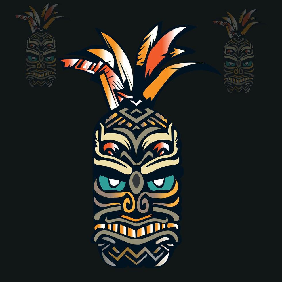 Mask with tattoo with pineapple fruit concept. vector