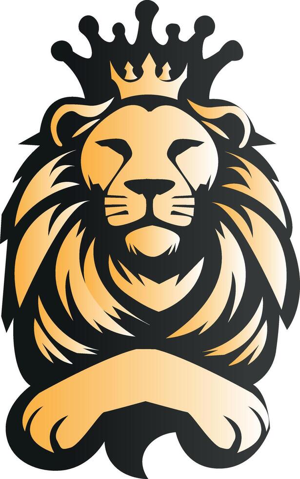 Lion head mascot with golden crown. vector