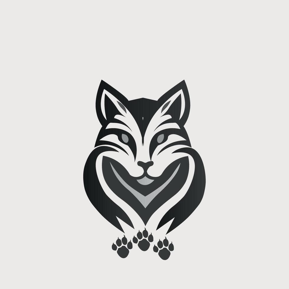 Cat logo with black paws. vector