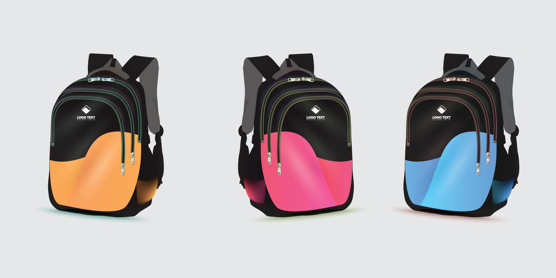 backpack with the logo of the Back to school on it. Kids school bag template, vector illustration
