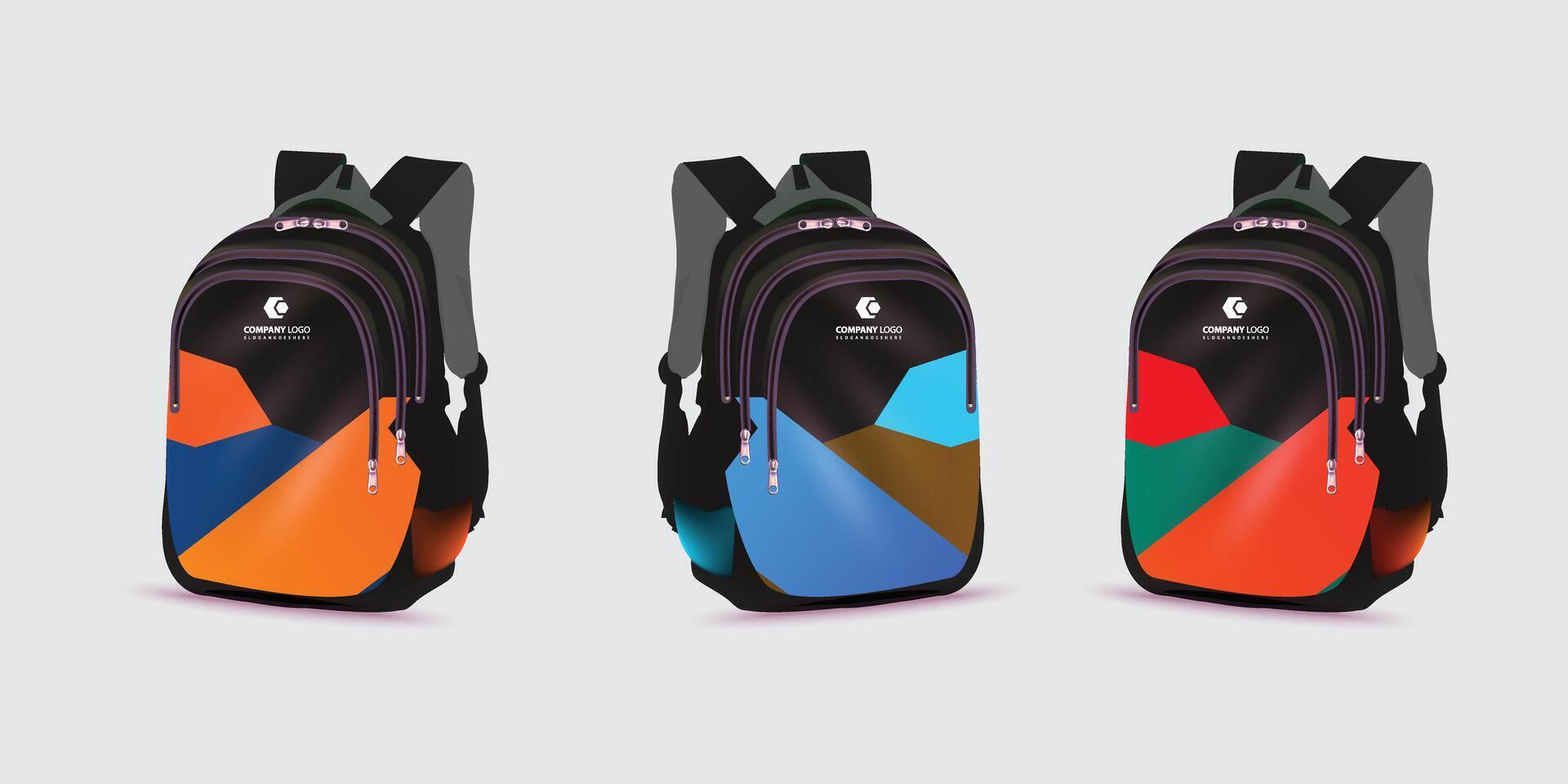 backpack with the logo of the Back to school on it. Kids school bag template, vector illustration