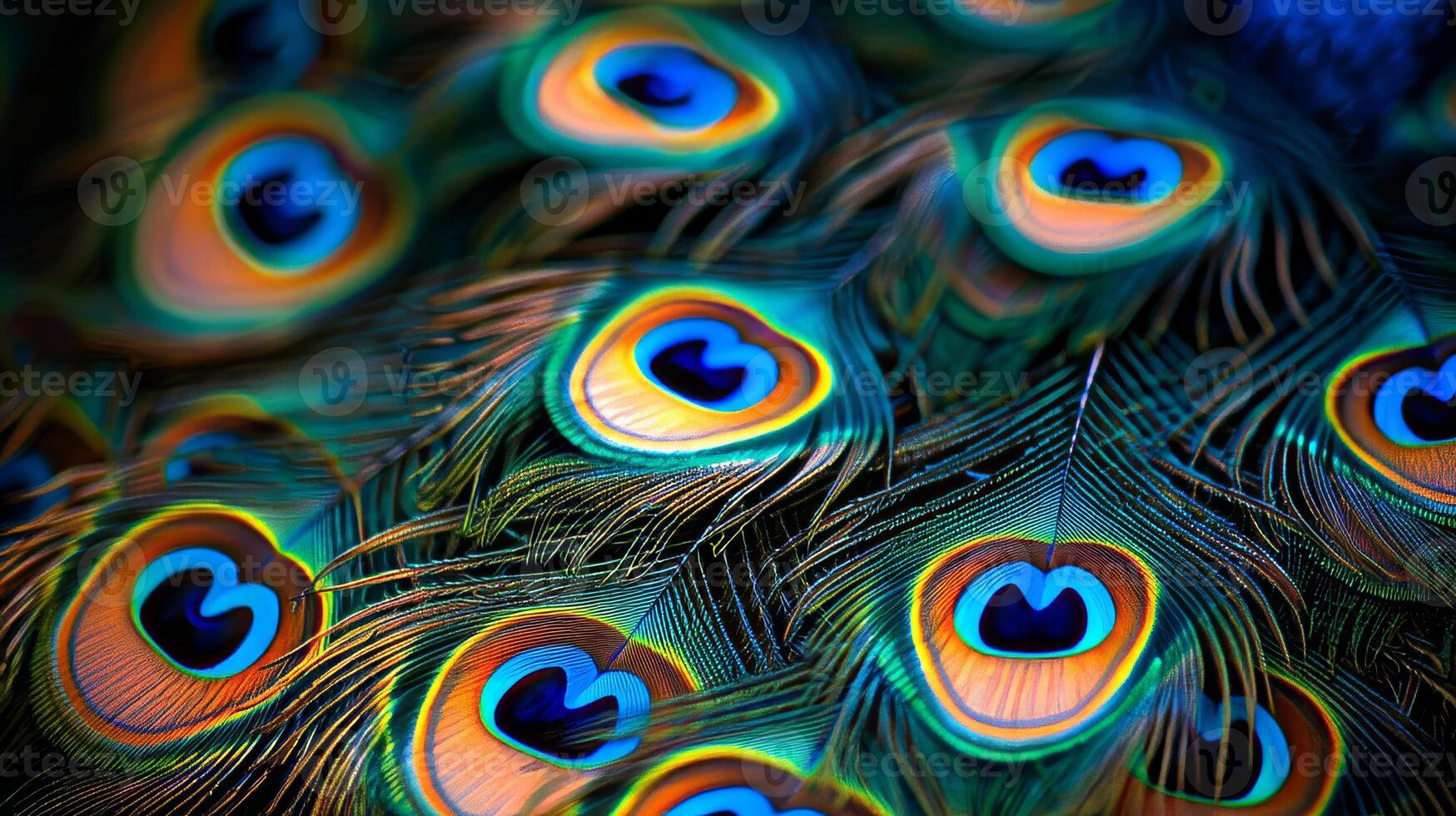 AI generated Detailed macro photography showcasing vibrant peacock feather patterns for stunning backgrounds photo