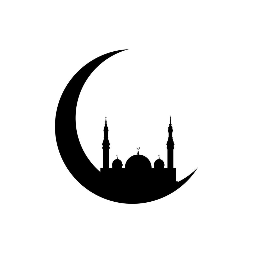 mosque crescent moon silhouette. Eid mubarak greeting card. crescent moon with mosque silhouette. ramadan kareem  design element for Muslim community festival or holiday. islamic symbol vector