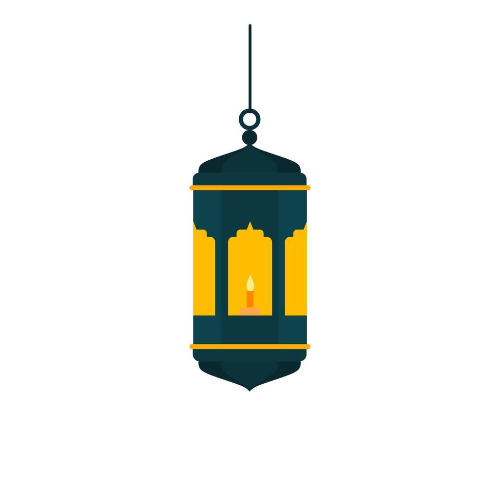 Traditional eastern lantern flat design vector illustration. Arabic muslim colorful hanging lamps, crescents and stars.