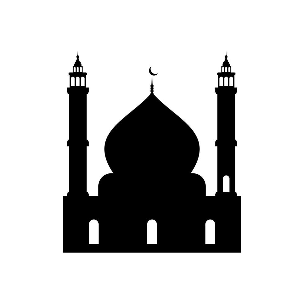 Ramadan Kareem silhouette of mosque. Silhouette mosque flat design vector illustration isolated on white background. Islamic mosque buildings, Banner design, and Ramadhan background.