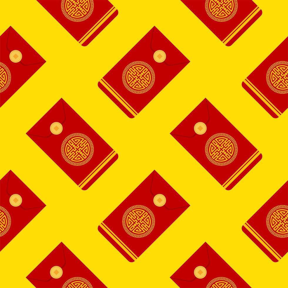 angpao or hongbao chinese new year lucky money envelope seamless pattern. Chinese festive traditional gift with coins, money for New Year, birthday, wedding and other holidays. vector