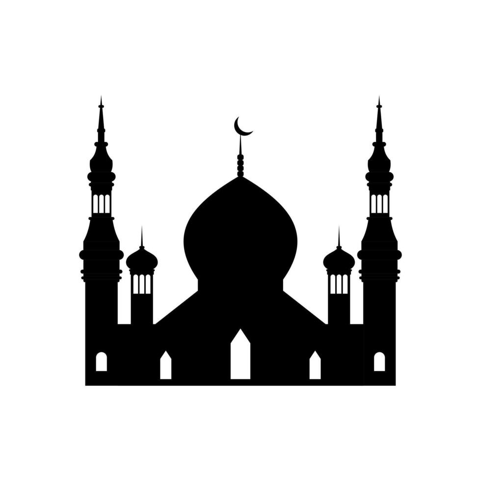 Ramadán kareem silueta de mezquita. silueta mezquita plano diseño vector ilustración aislado en blanco antecedentes. islámico mezquita edificios, bandera diseño, y ramadhan antecedentes.