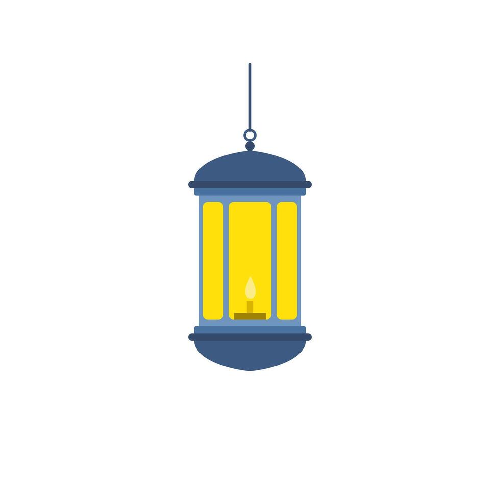 Traditional eastern lantern flat design vector illustration. Arabic muslim colorful hanging lamps, crescents and stars.