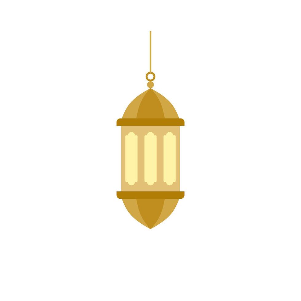 Traditional eastern lantern flat design vector illustration. Arabic muslim colorful hanging lamps, crescents and stars.